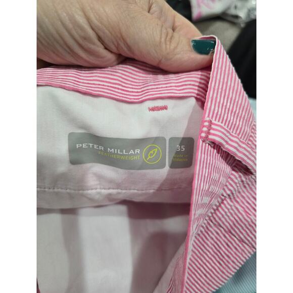 Peter Millar Mens Featherweight Pinstripe Shorts Blue and White Size 35 - Picture 7 of 7